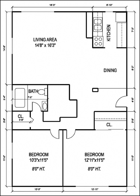 a floor plan of a small house with a kitchen and a living room